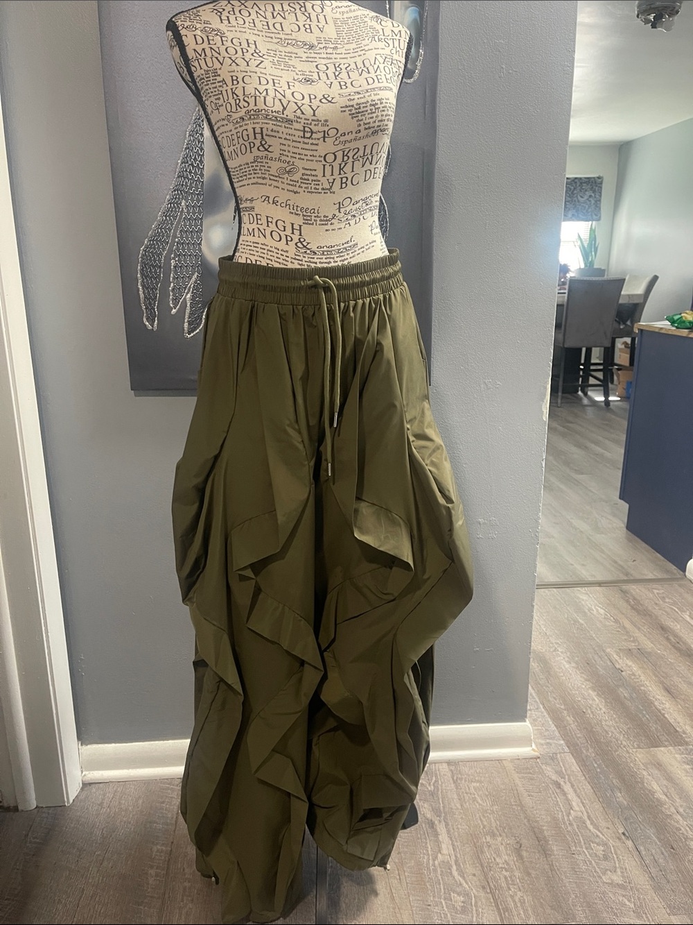 Olive Green Ruffled Pants- Women's